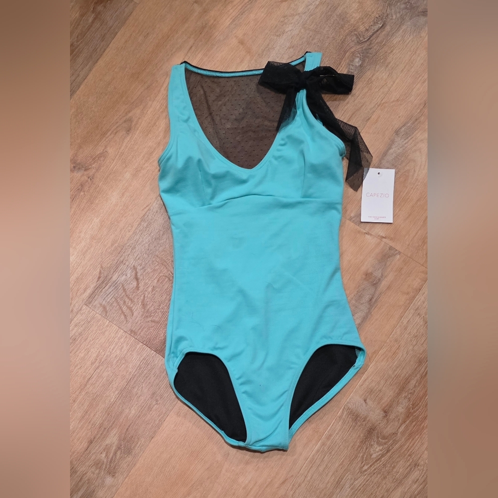 Capezio Women's Turquoise Leotard with Black Mesh - S (014)